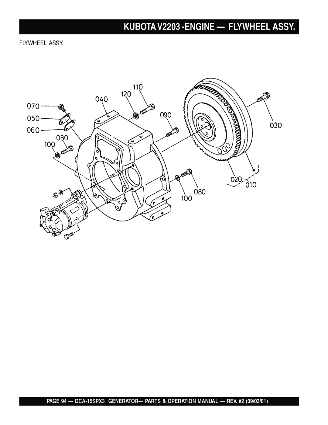 Multiquip DCA-15SPX3 operation manual Kubota V2203 -ENGINE Flywheel Assy 