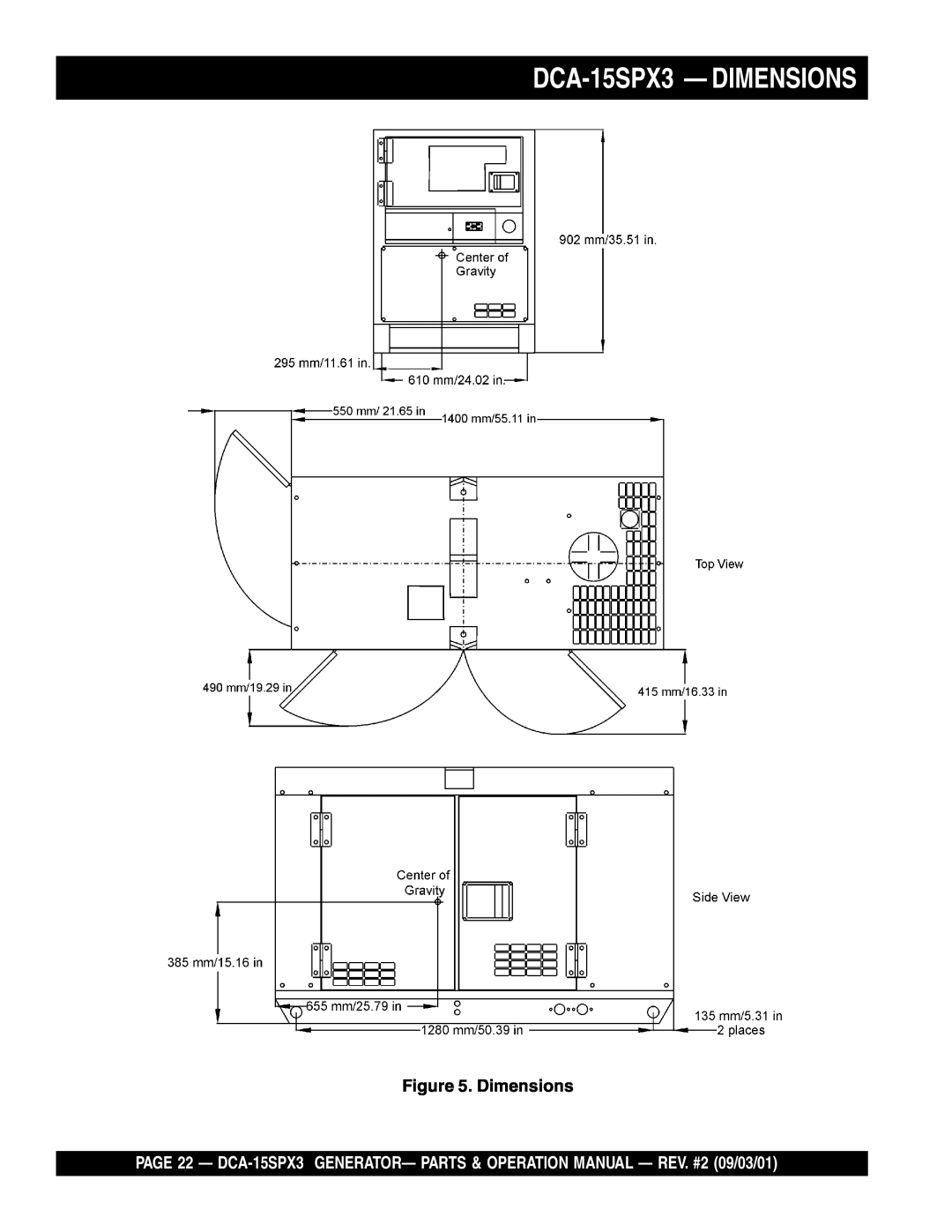 Multiquip operation manual DCA-15SPX3— DIMENSIONS, Dimensions 