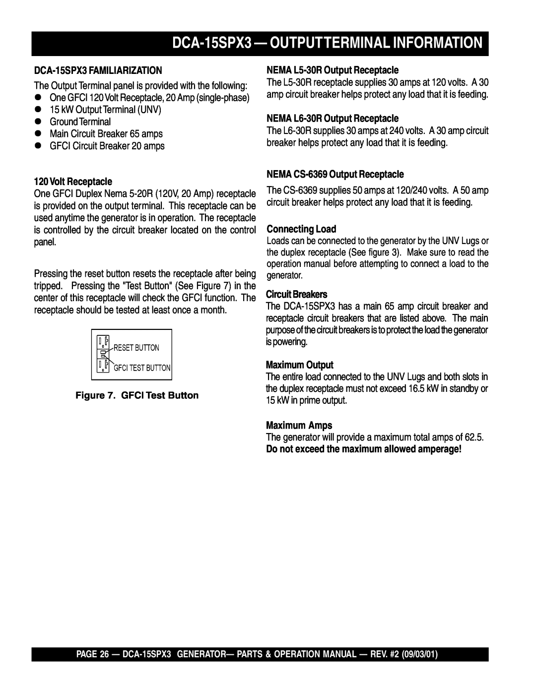 Multiquip operation manual DCA-15SPX3— OUTPUTTERMINAL INFORMATION 