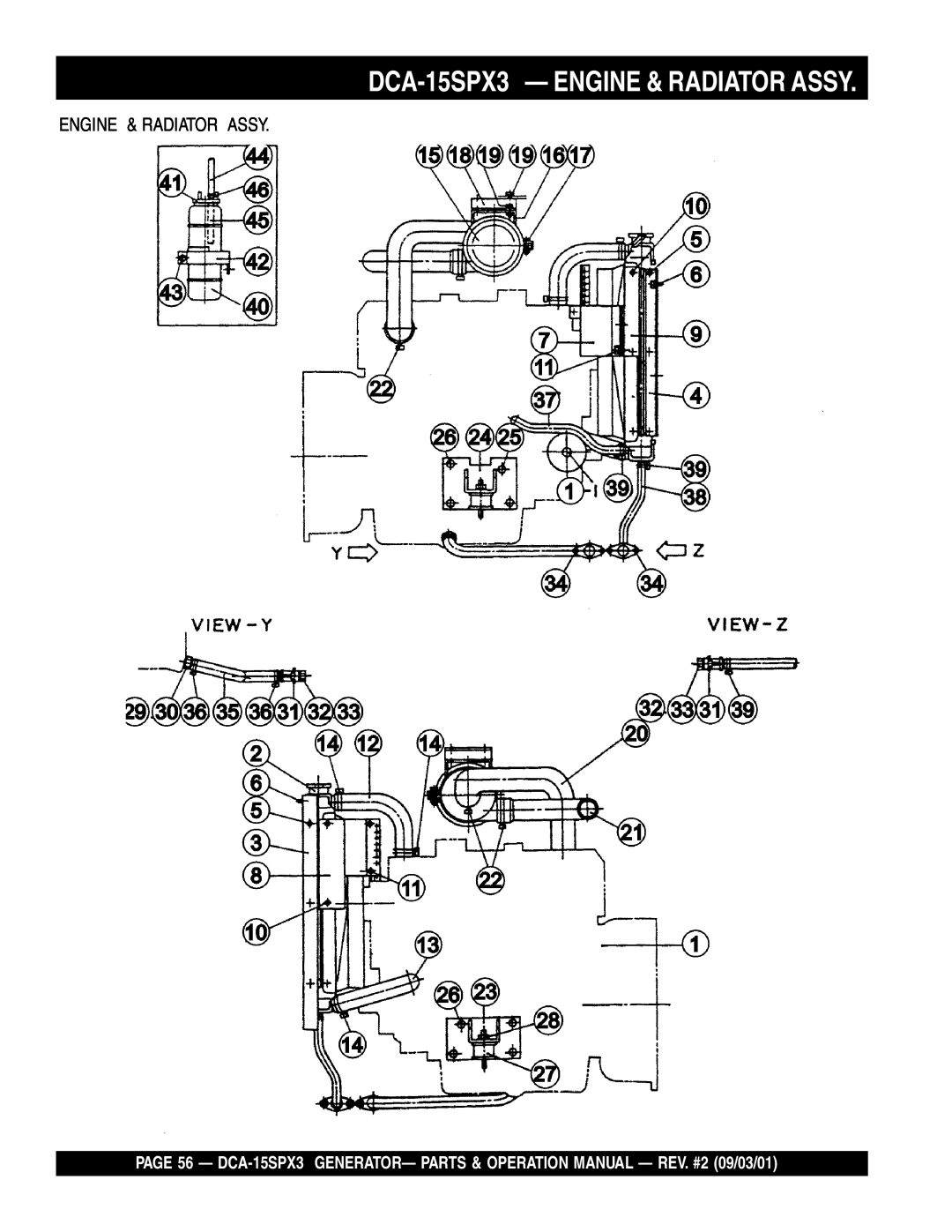 Multiquip operation manual DCA-15SPX3— ENGINE & RADIATOR ASSY, Engine & Radiator Assy 