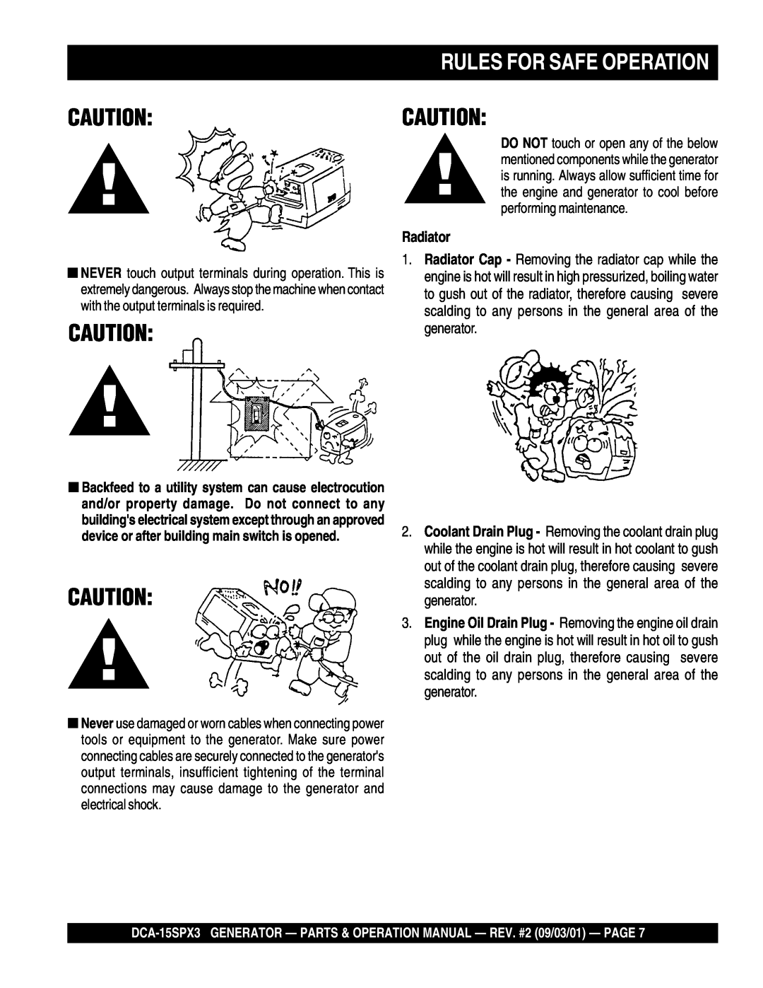 Multiquip DCA-15SPX3 operation manual Rules For Safe Operation, Caution:Caution 
