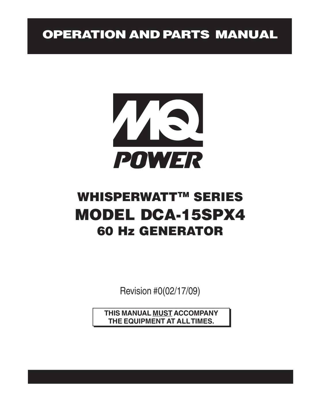 Multiquip operation manual Model DCA-15SPX4 