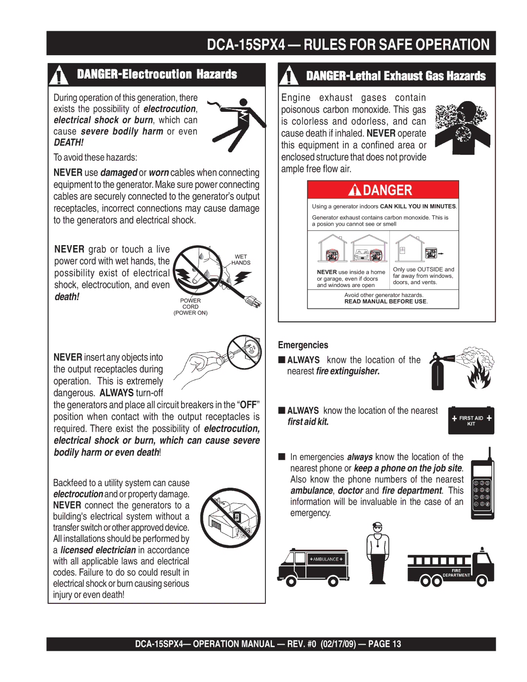 Multiquip DCA-15SPX4 operation manual Death 