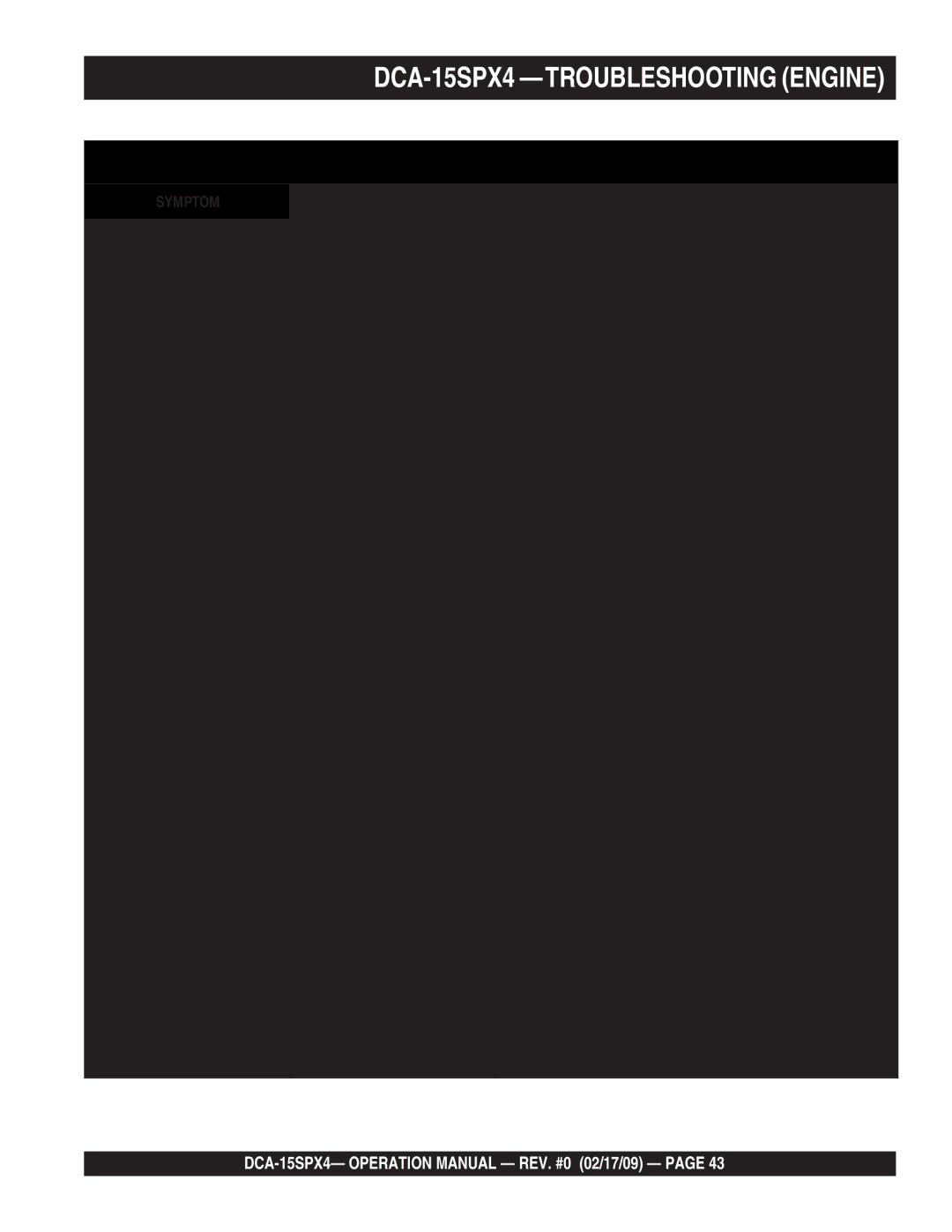 Multiquip operation manual DCA-15SPX4 -TROUBLESHOOTING Engine 