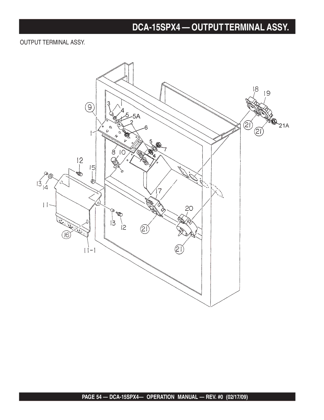 Multiquip operation manual DCA-15SPX4 Outputterminal Assy 