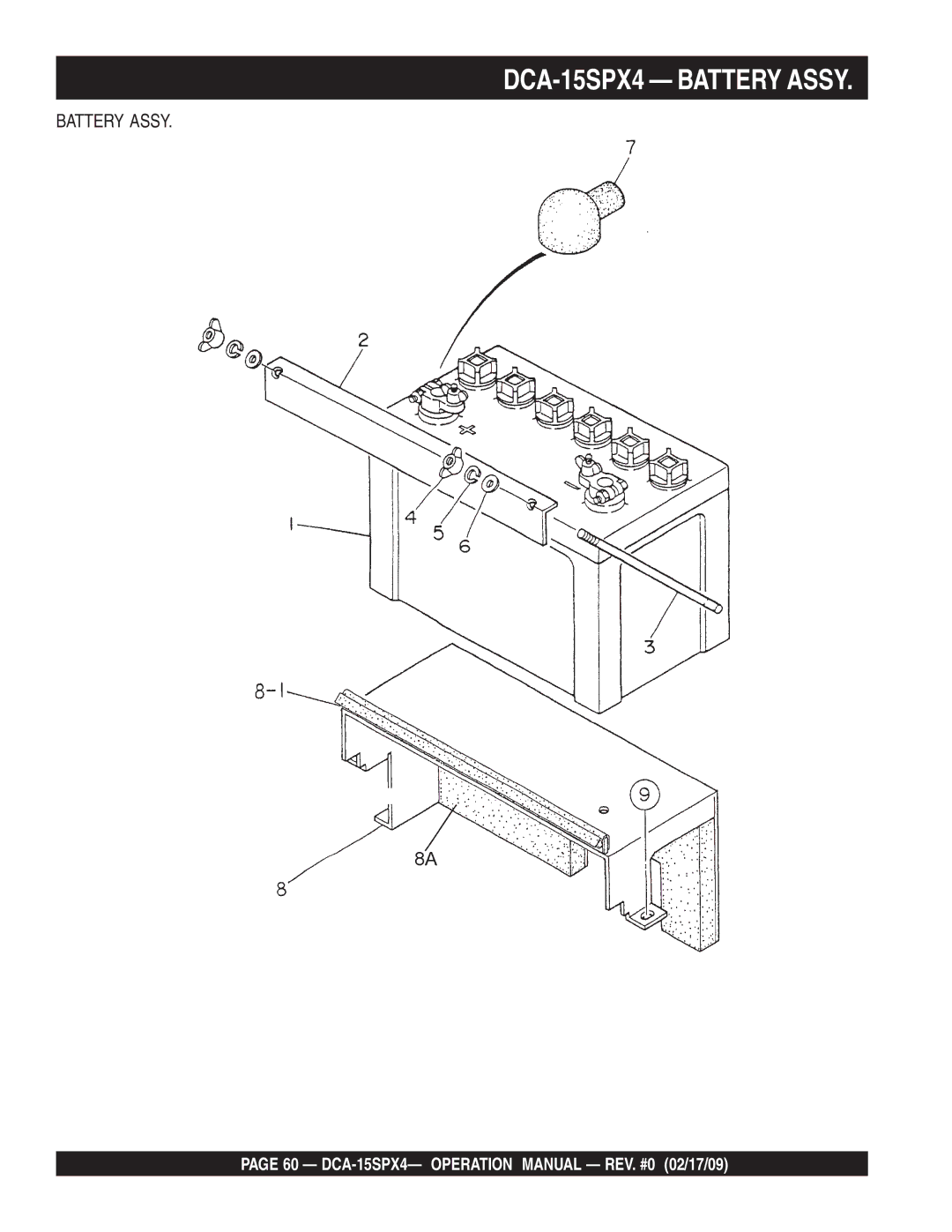 Multiquip operation manual DCA-15SPX4 Battery Assy 