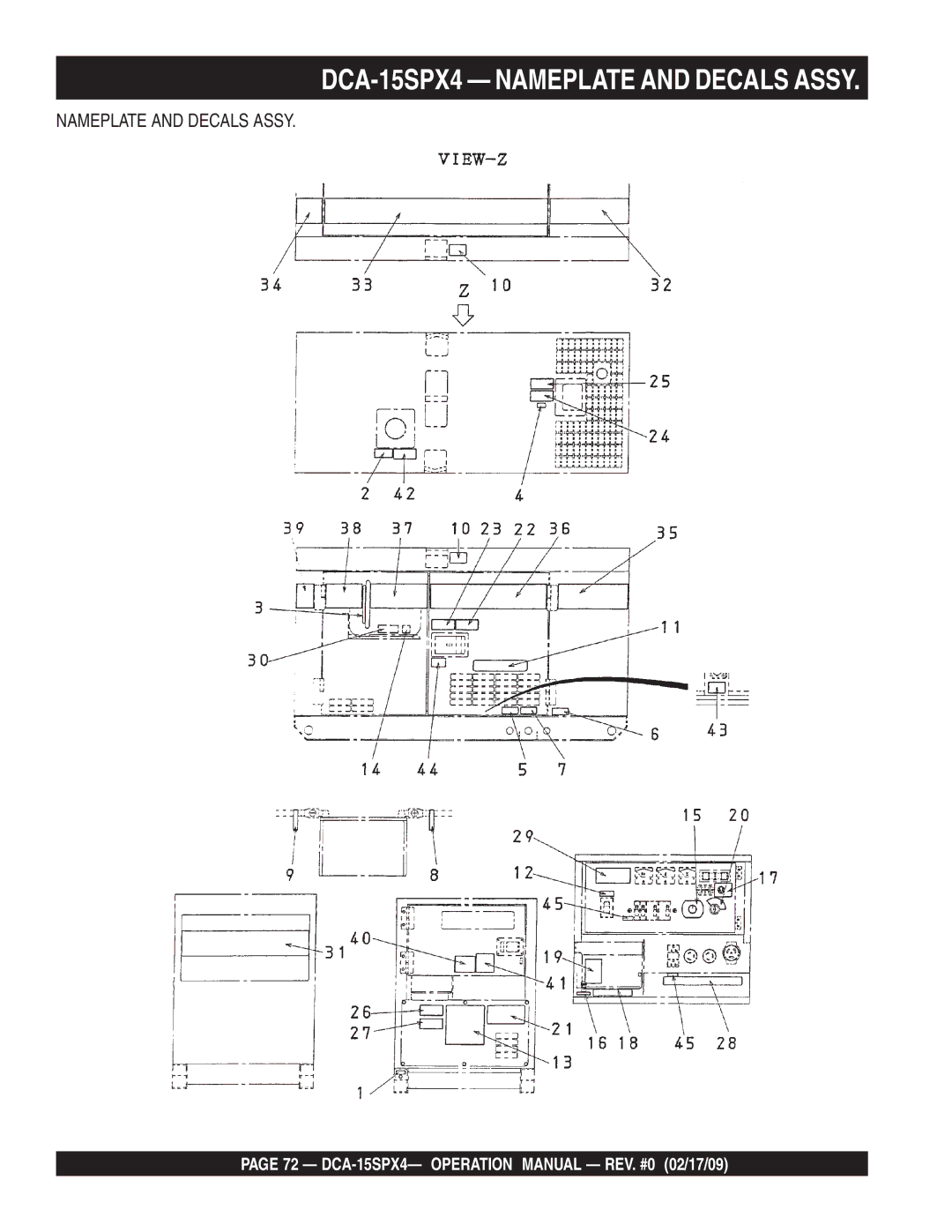 Multiquip operation manual DCA-15SPX4 Nameplate and Decals Assy 