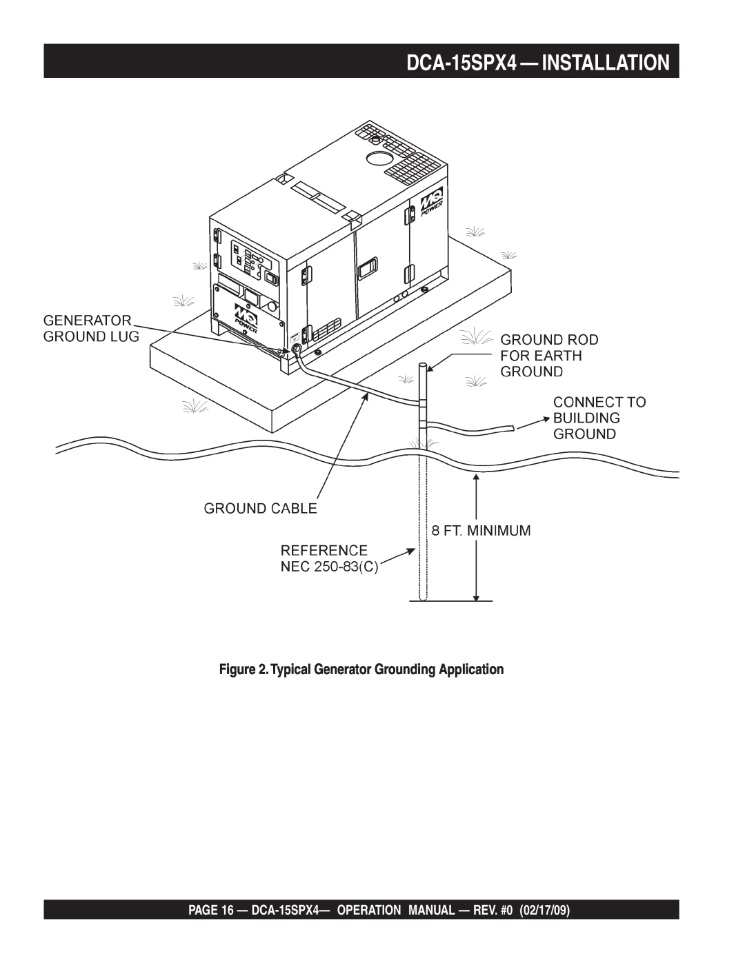 Multiquip operation manual DCA-15SPX4 - INSTALLATION, Typical Generator Grounding Application 
