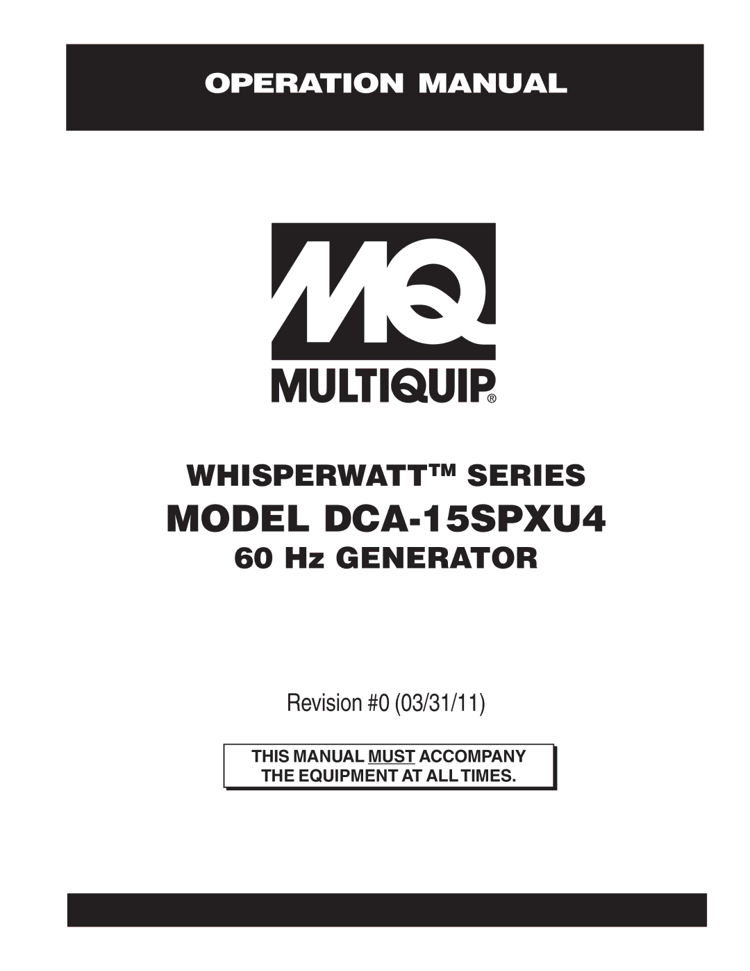 Multiquip operation manual Model DCA-15SPXU4 