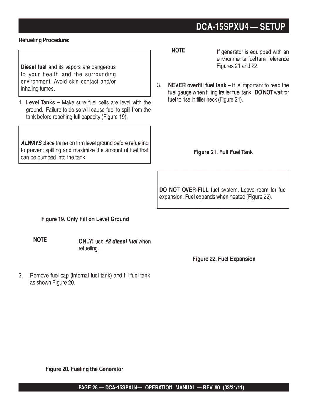 Multiquip DCA-15SPXU4 operation manual Refueling Procedure 