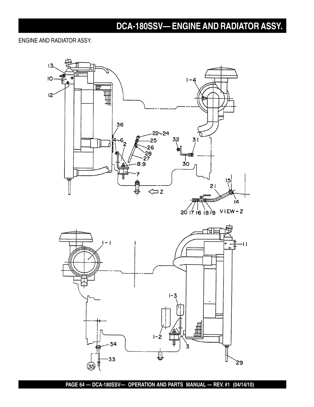 Multiquip operation manual DCA-180SSV- Engine and Radiator Assy 