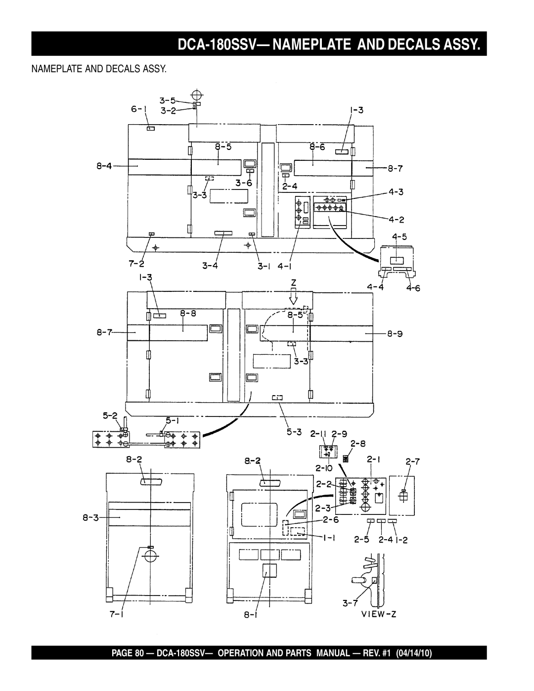 Multiquip operation manual DCA-180SSV- Nameplate and Decals Assy 