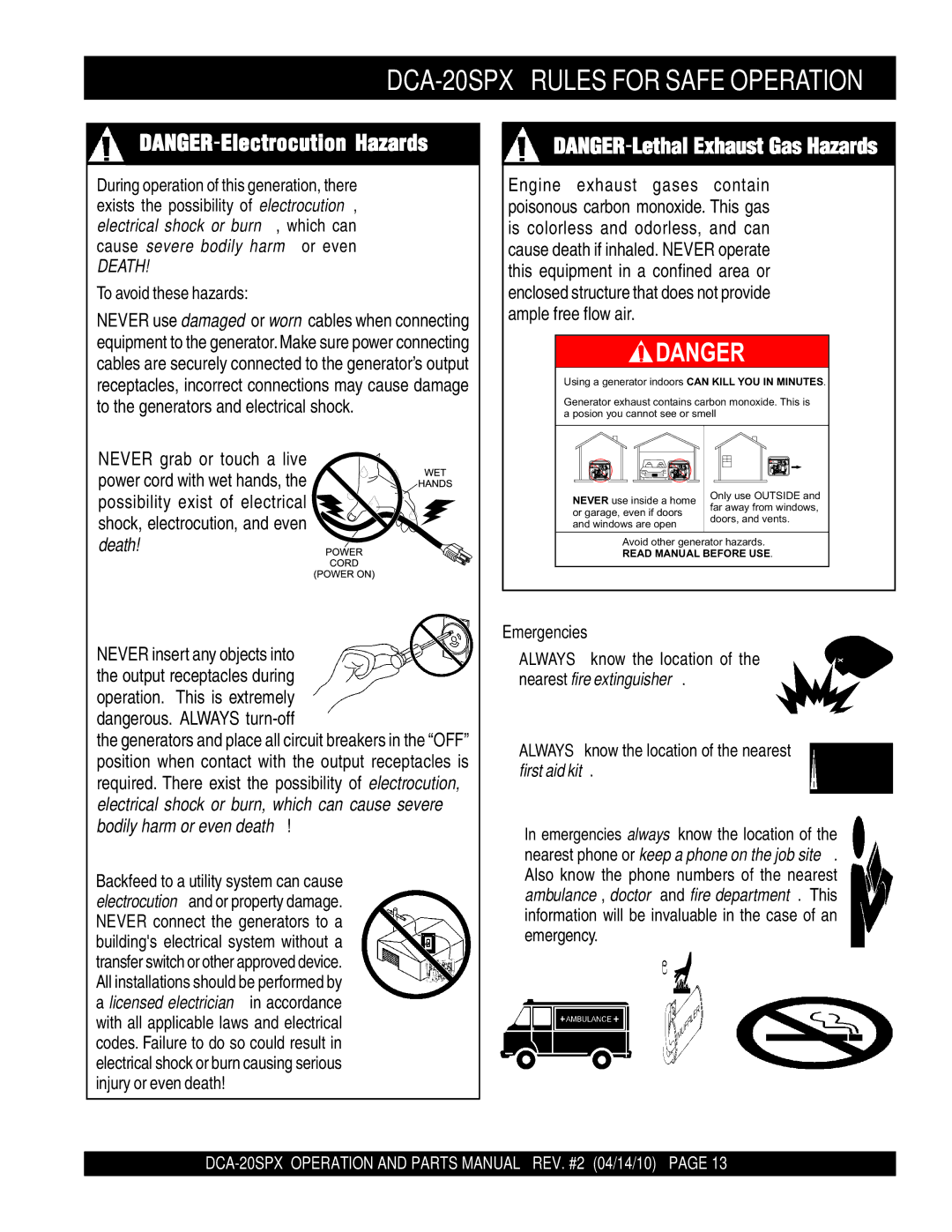 Multiquip DCA-20SPX operation manual Death 