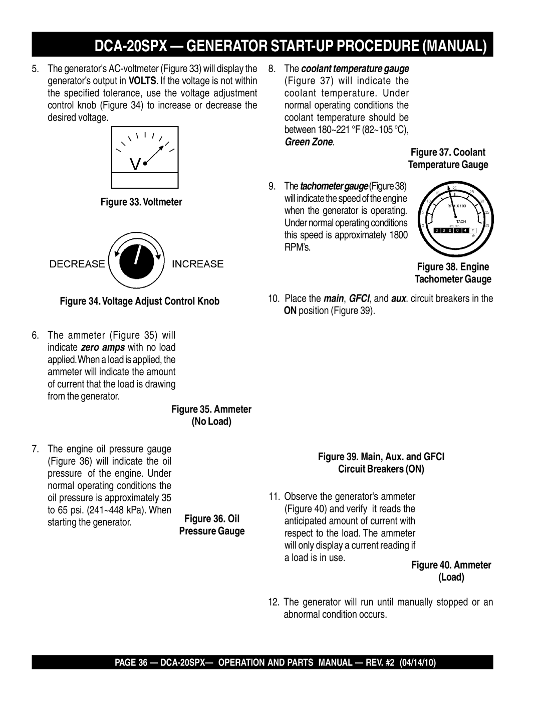 Multiquip DCA-20SPX operation manual Voltmeter, On position Figure 