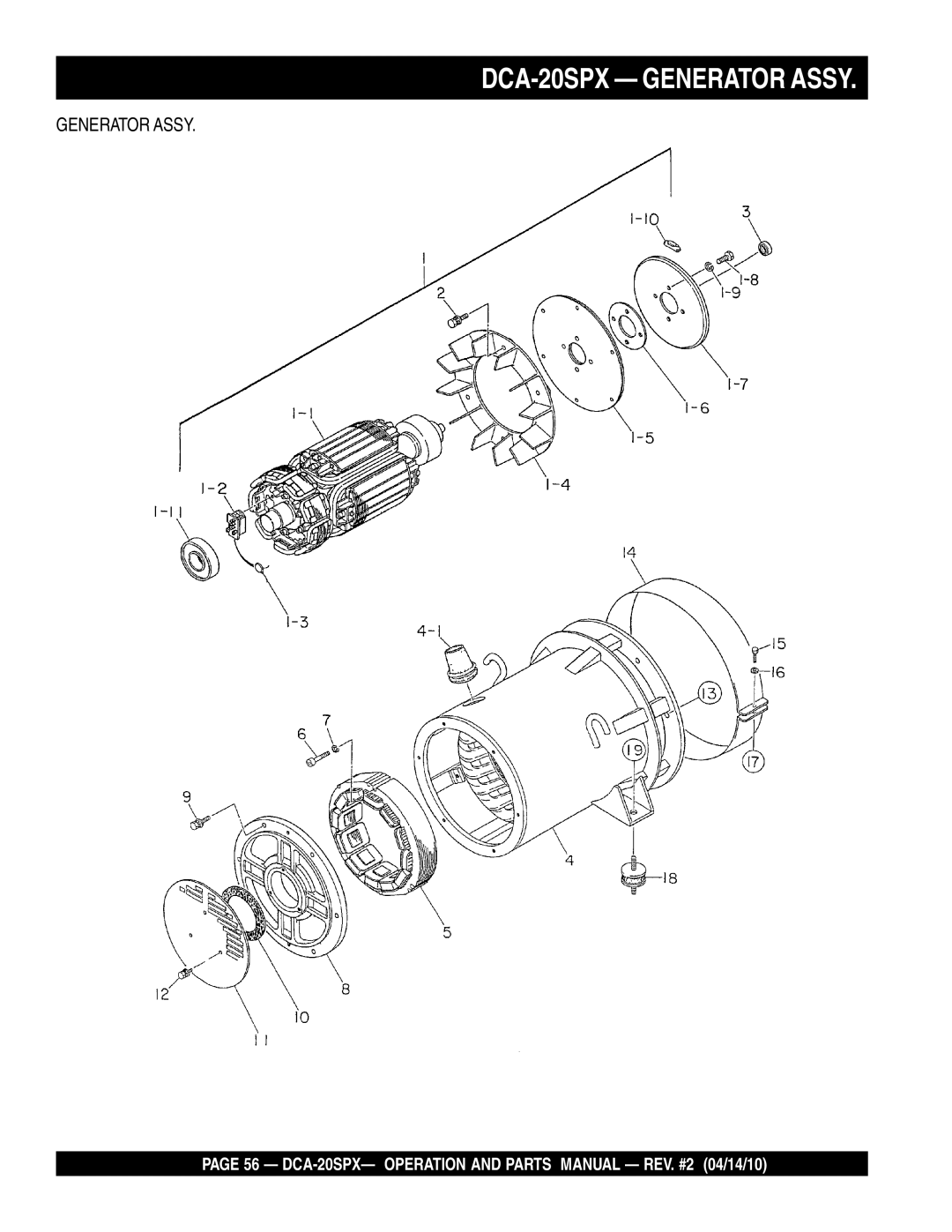 Multiquip operation manual DCA-20SPX Generator Assy 