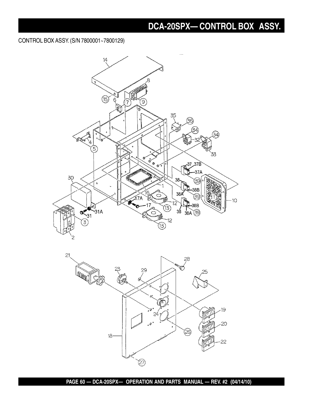 Multiquip operation manual DCA-20SPX- Control BOX Assy, Control BOX ASSY. S/N 7800001~7800129 