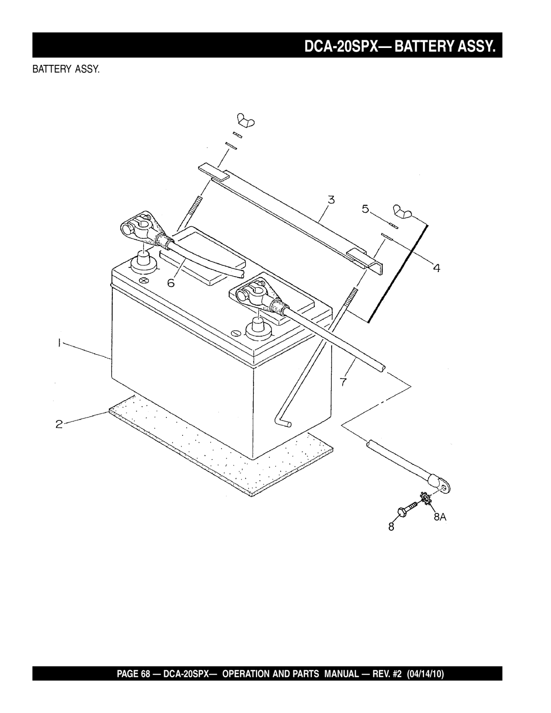 Multiquip operation manual DCA-20SPX- Battery Assy 