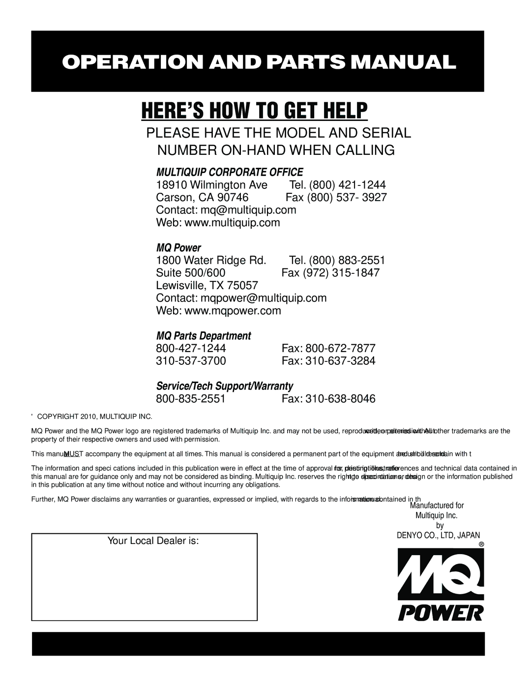 Multiquip DCA-20SPX operation manual HERE’S HOW to GET Help 