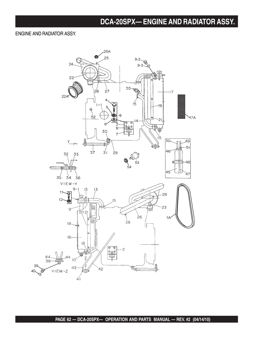 Multiquip operation manual DCA-20SPX- ENGINE AND RADIATOR ASSY, Engine And Radiator Assy 