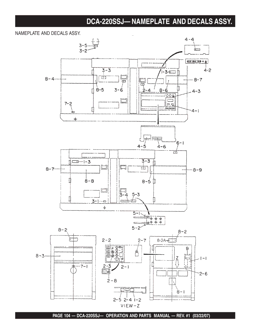 Multiquip operation manual DCA-220SSJ- Nameplate and Decals Assy 