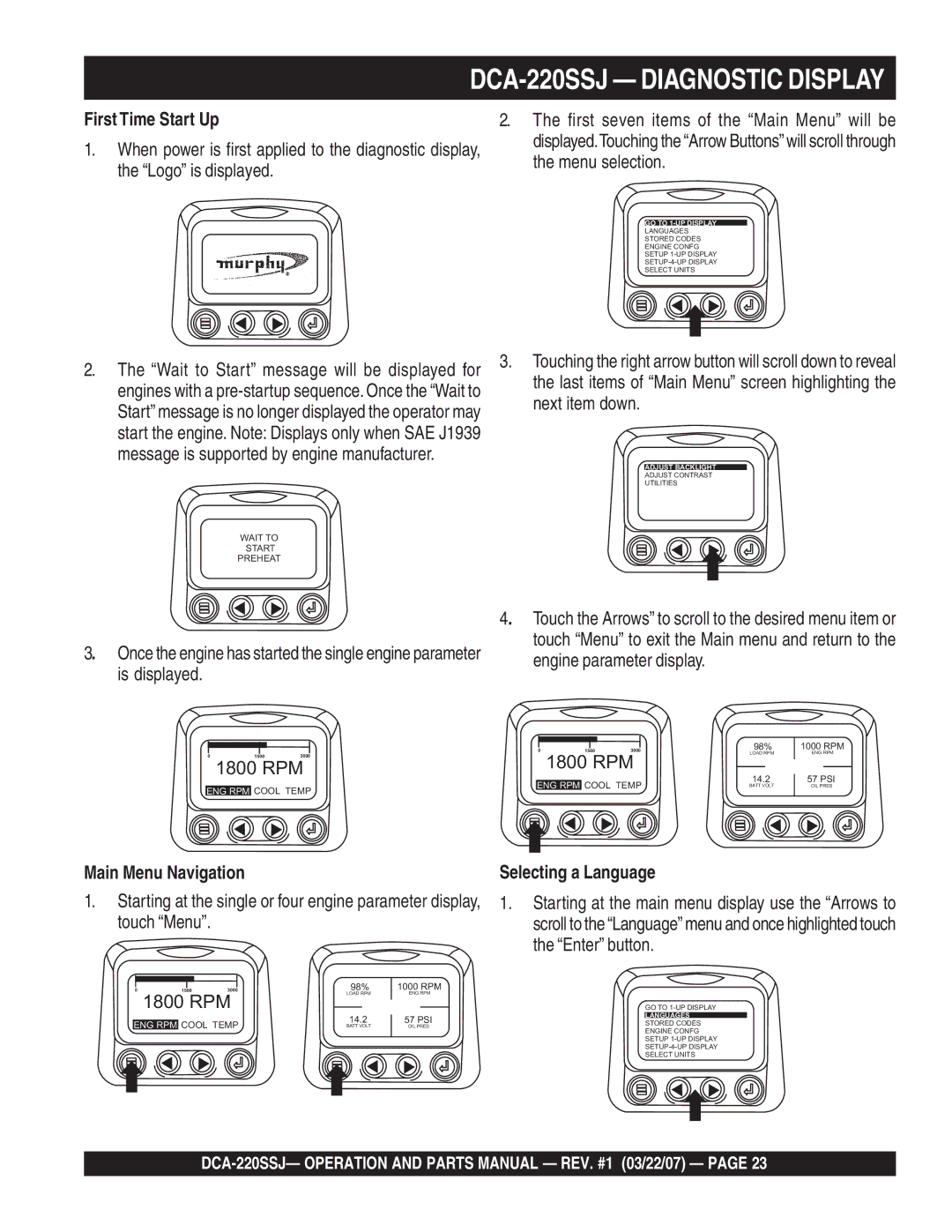 Multiquip operation manual DCA-220SSJ Diagnostic Display 