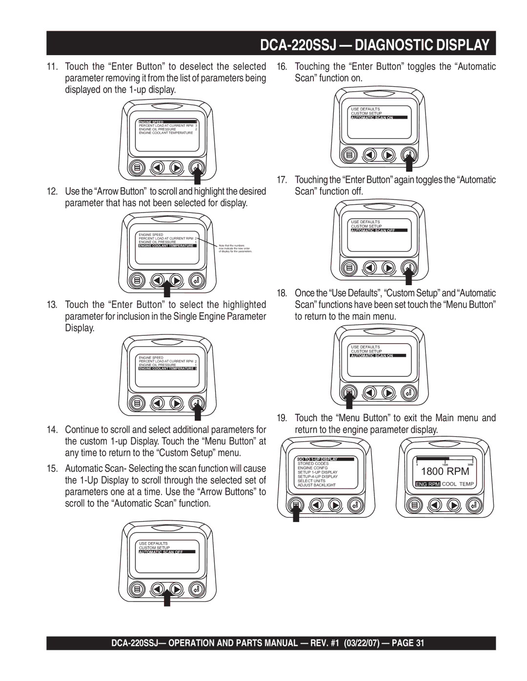 Multiquip DCA-220SSJ operation manual Automatic Scan on 