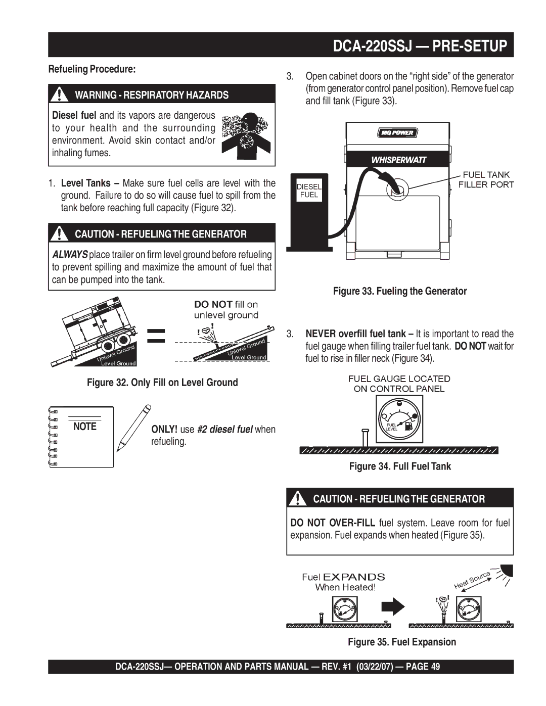 Multiquip DCA-220SSJ operation manual Refueling Procedure 