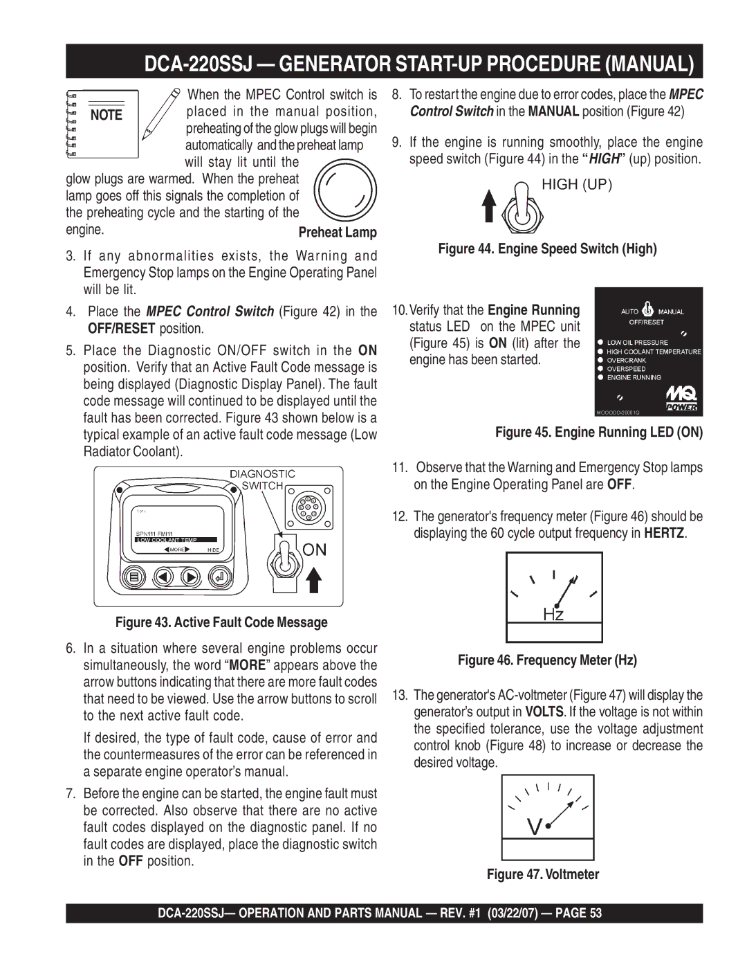 Multiquip DCA-220SSJ operation manual Engine Speed Switch High 