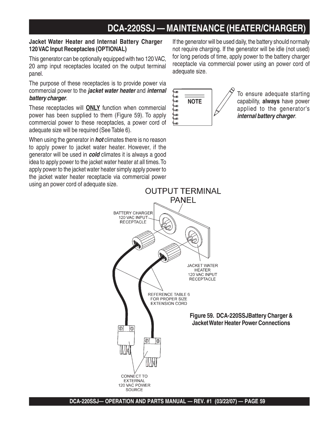 Multiquip operation manual DCA-220SSJ Maintenance HEATER/CHARGER, To ensure adequate starting 