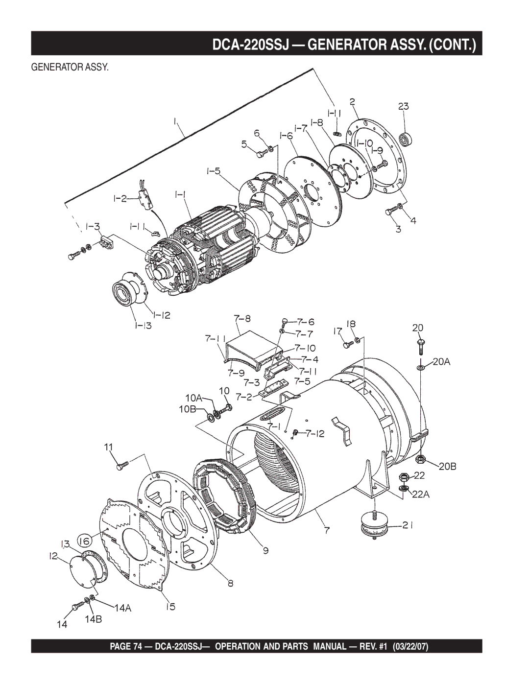 Multiquip operation manual DCA-220SSJ Generator ASSY 