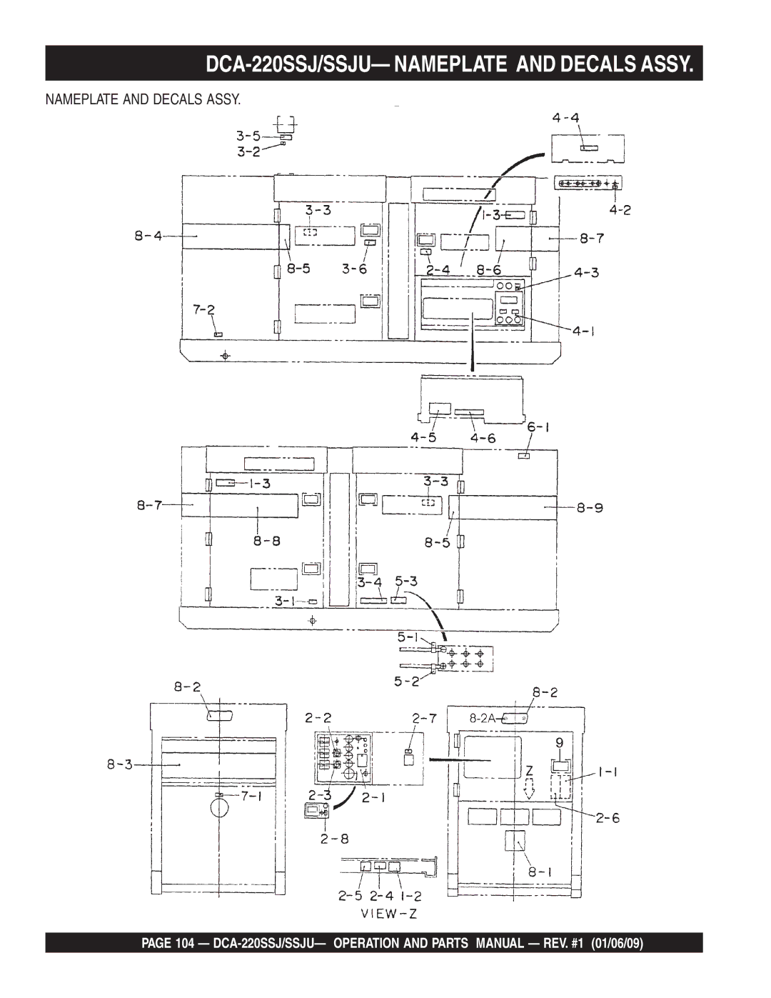 Multiquip operation manual DCA-220SSJ/SSJU- Nameplate and Decals Assy 