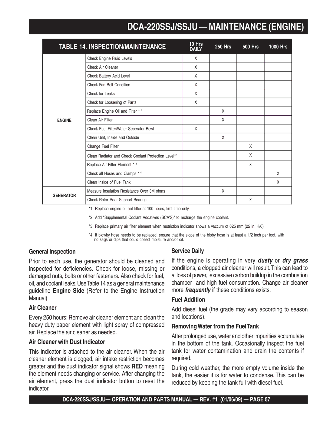 Multiquip operation manual DCA-220SSJ/SSJU Maintenance Engine 