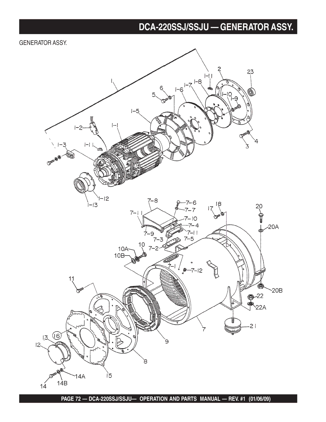 Multiquip operation manual DCA-220SSJ/SSJU Generator Assy 