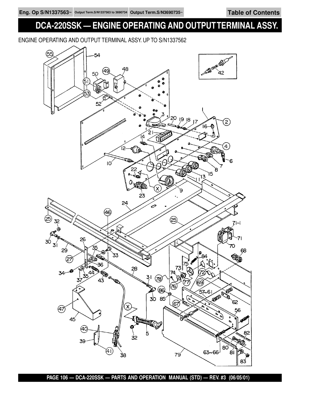 Multiquip operation manual DCA-220SSK Engine Operating and Outputterminal Assy 