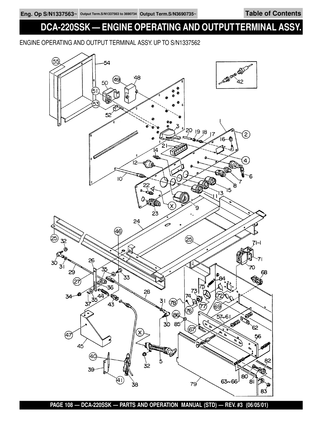 Multiquip operation manual DCA-220SSK Engine Operating and Outputterminal Assy 