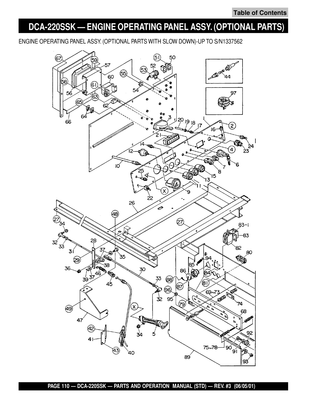 Multiquip operation manual DCA-220SSK Engine Operating Panel ASSY. Optional Parts 