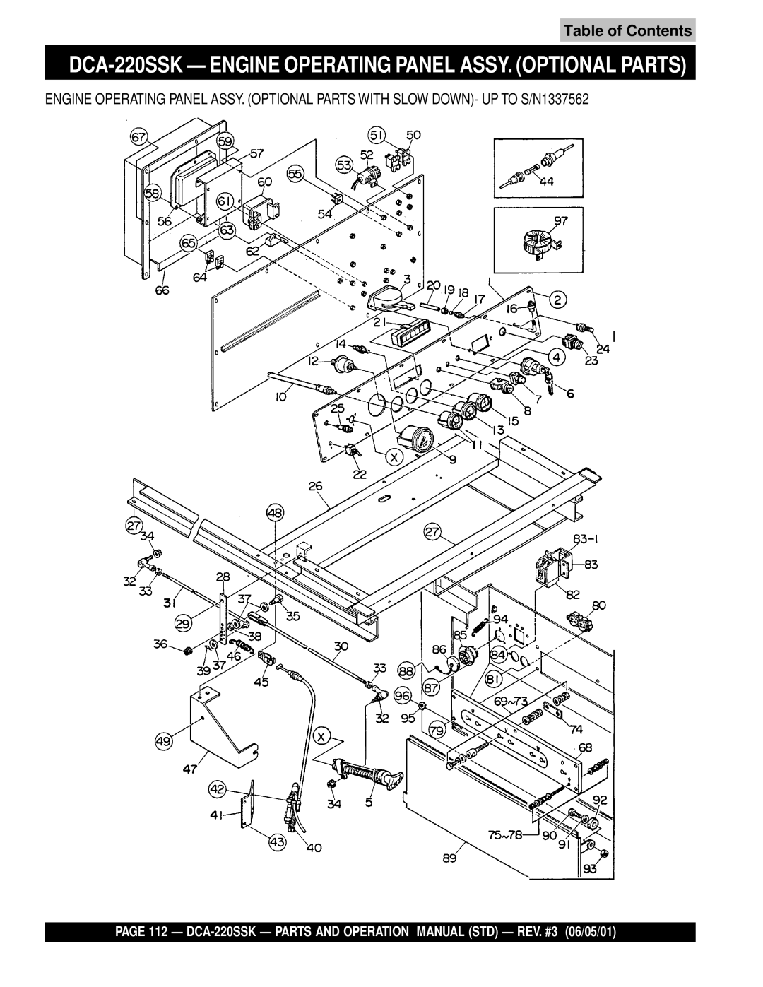 Multiquip operation manual DCA-220SSK Engine Operating Panel ASSY. Optional Parts 