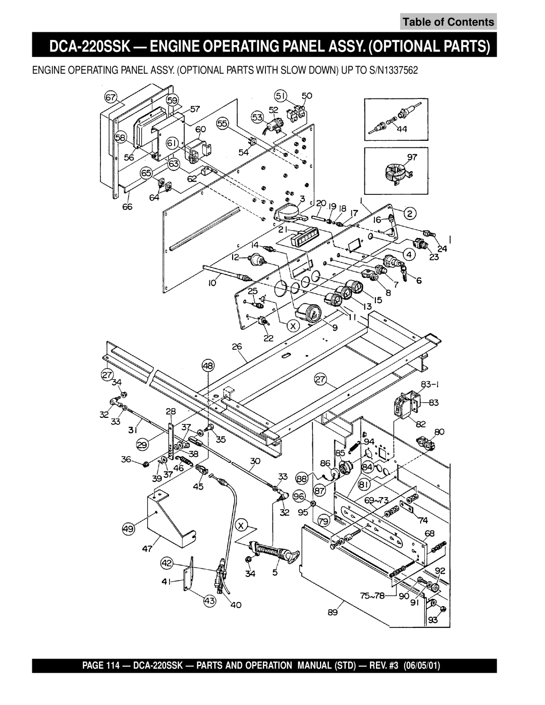 Multiquip operation manual DCA-220SSK Engine Operating Panel ASSY. Optional Parts 