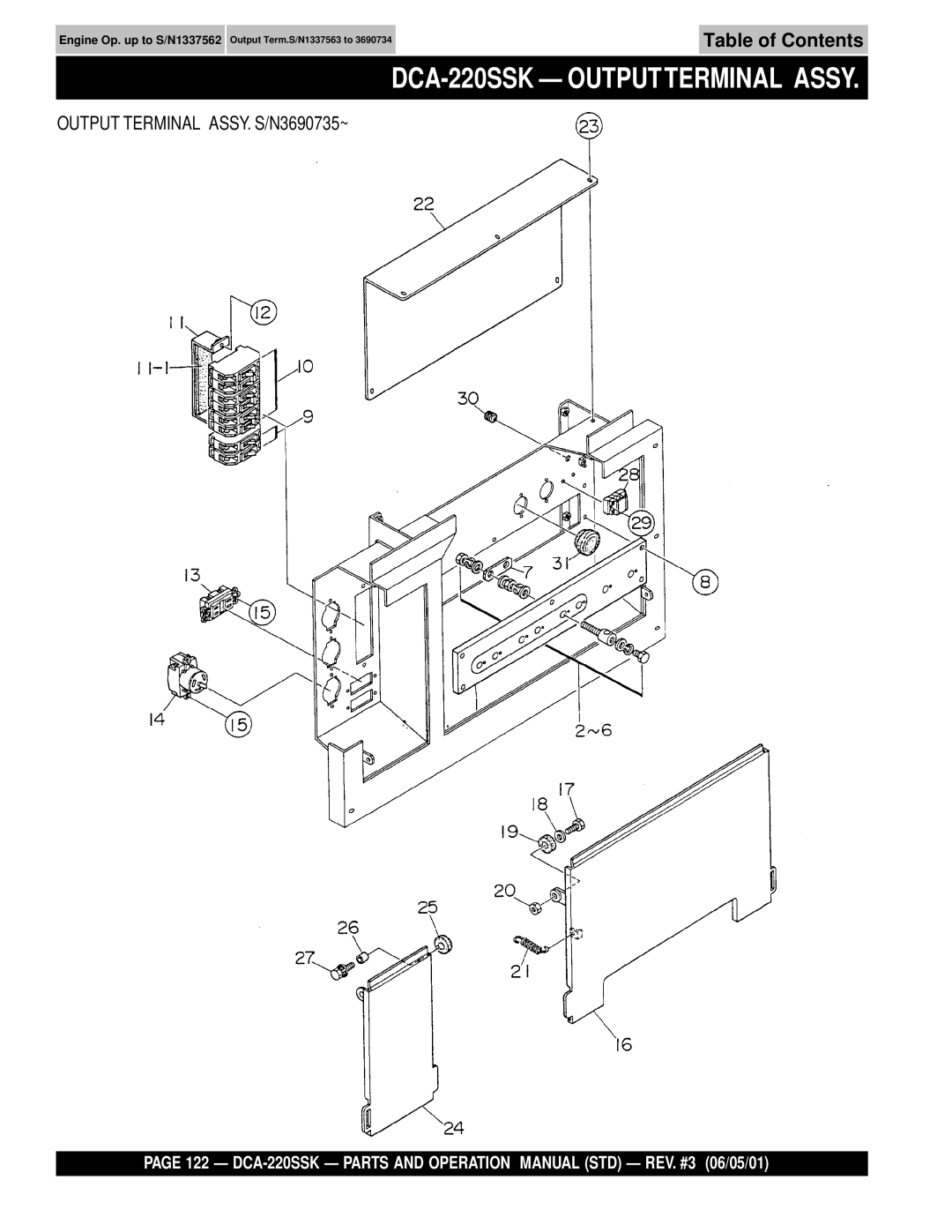 Multiquip DCA-220SSK operation manual Output Terminal ASSY. S/N3690735~ 