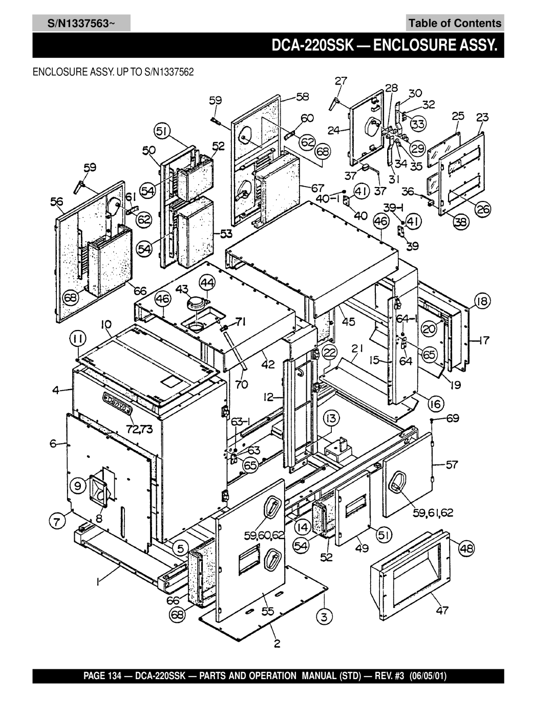 Multiquip operation manual DCA-220SSK Enclosure Assy, N1337563~ Table of Contents 