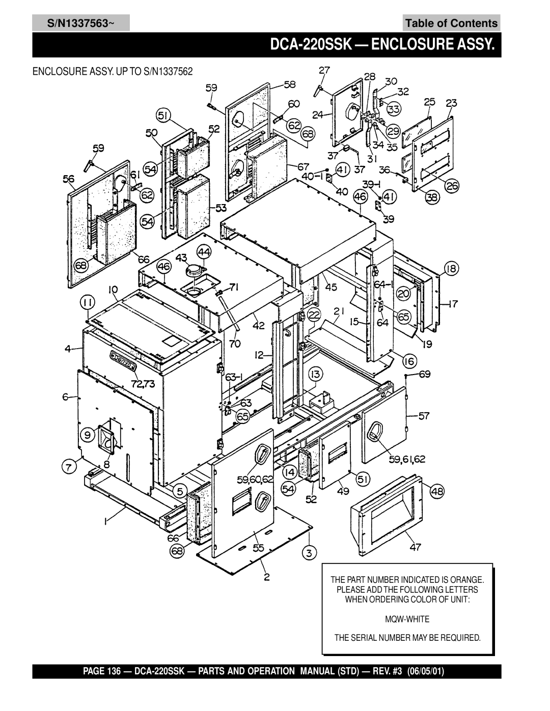 Multiquip operation manual DCA-220SSK Enclosure Assy 