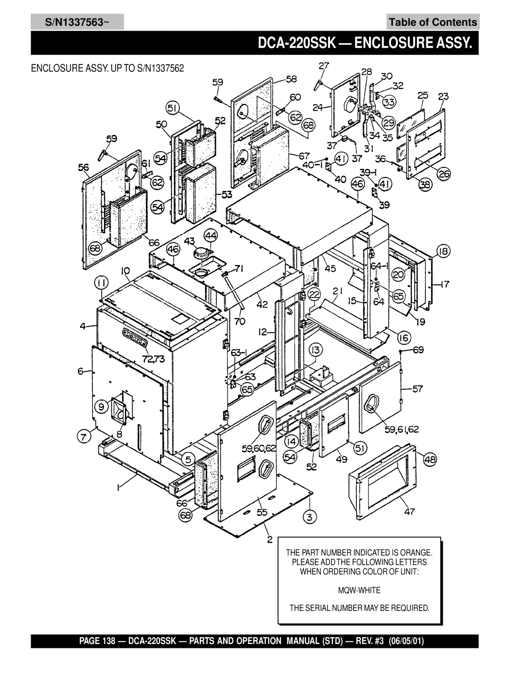 Multiquip operation manual DCA-220SSK Enclosure Assy 