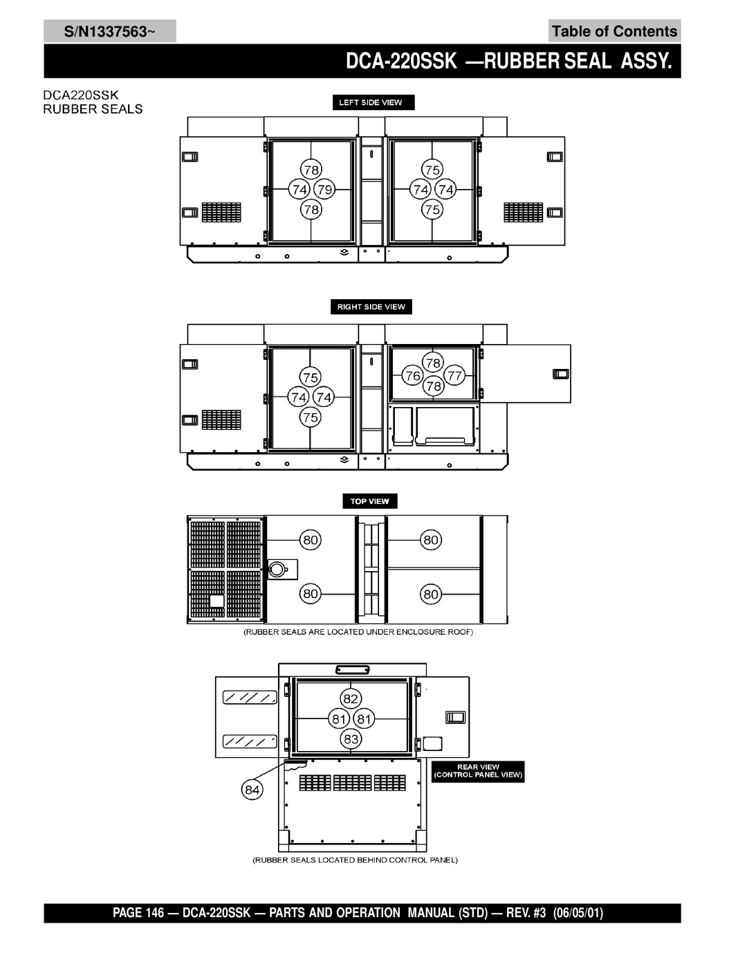 Multiquip operation manual DCA-220SSK -RUBBER Seal Assy 