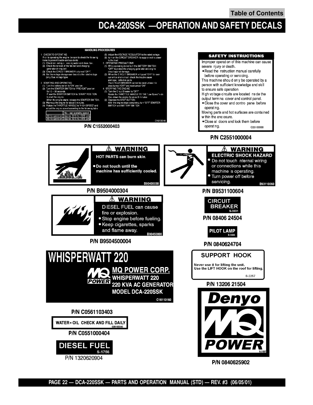 Multiquip operation manual DCA-220SSK -OPERATION and Safety Decals 