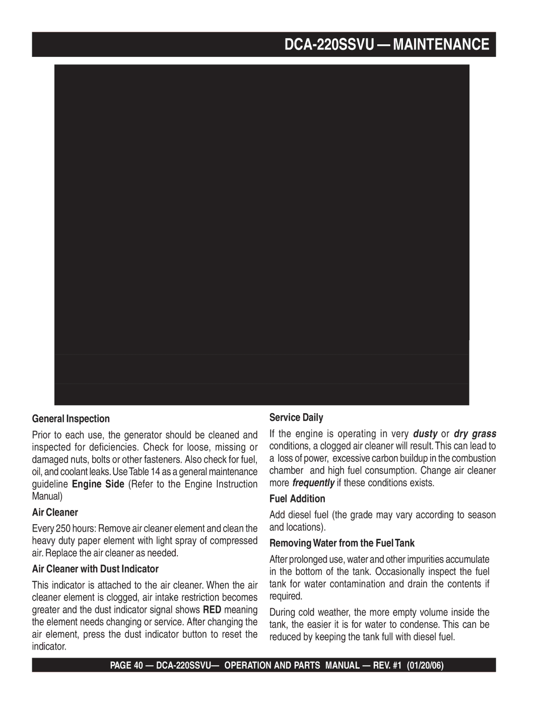 Multiquip operation manual DCA-220SSVU Maintenance 