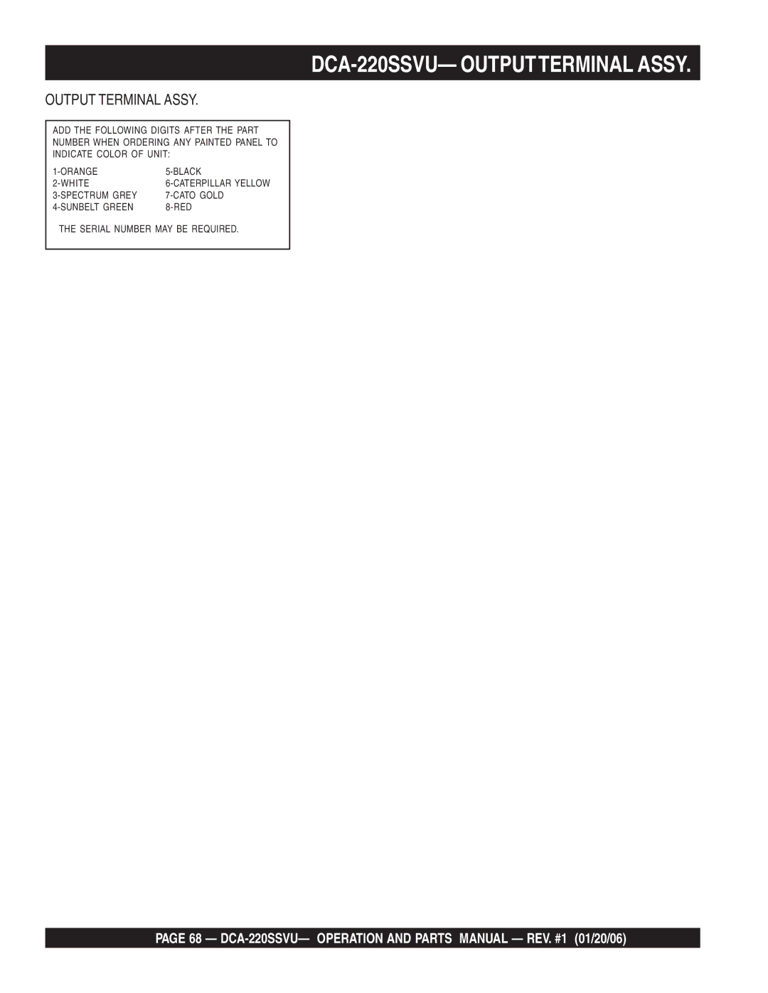 Multiquip operation manual DCA-220SSVU- Outputterminal Assy, Output Terminal Assy 