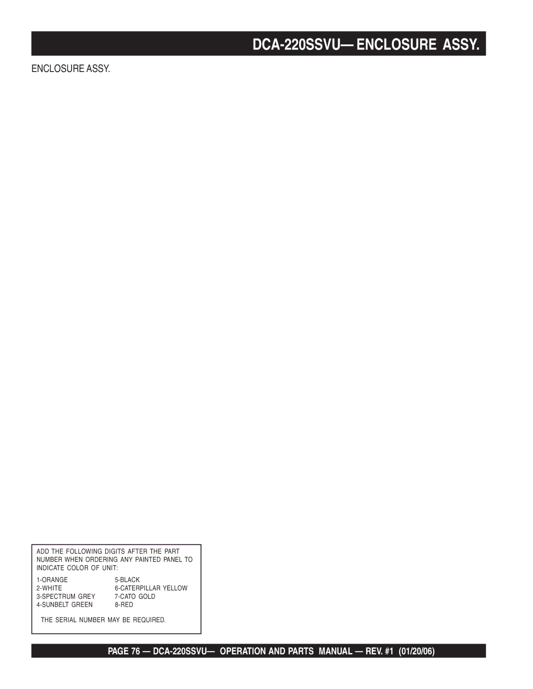 Multiquip operation manual DCA-220SSVU- Enclosure Assy 