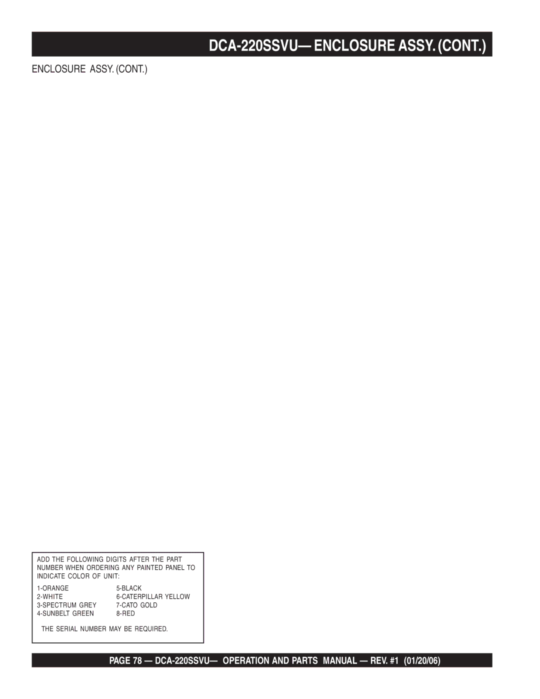 Multiquip operation manual DCA-220SSVU- Enclosure ASSY 