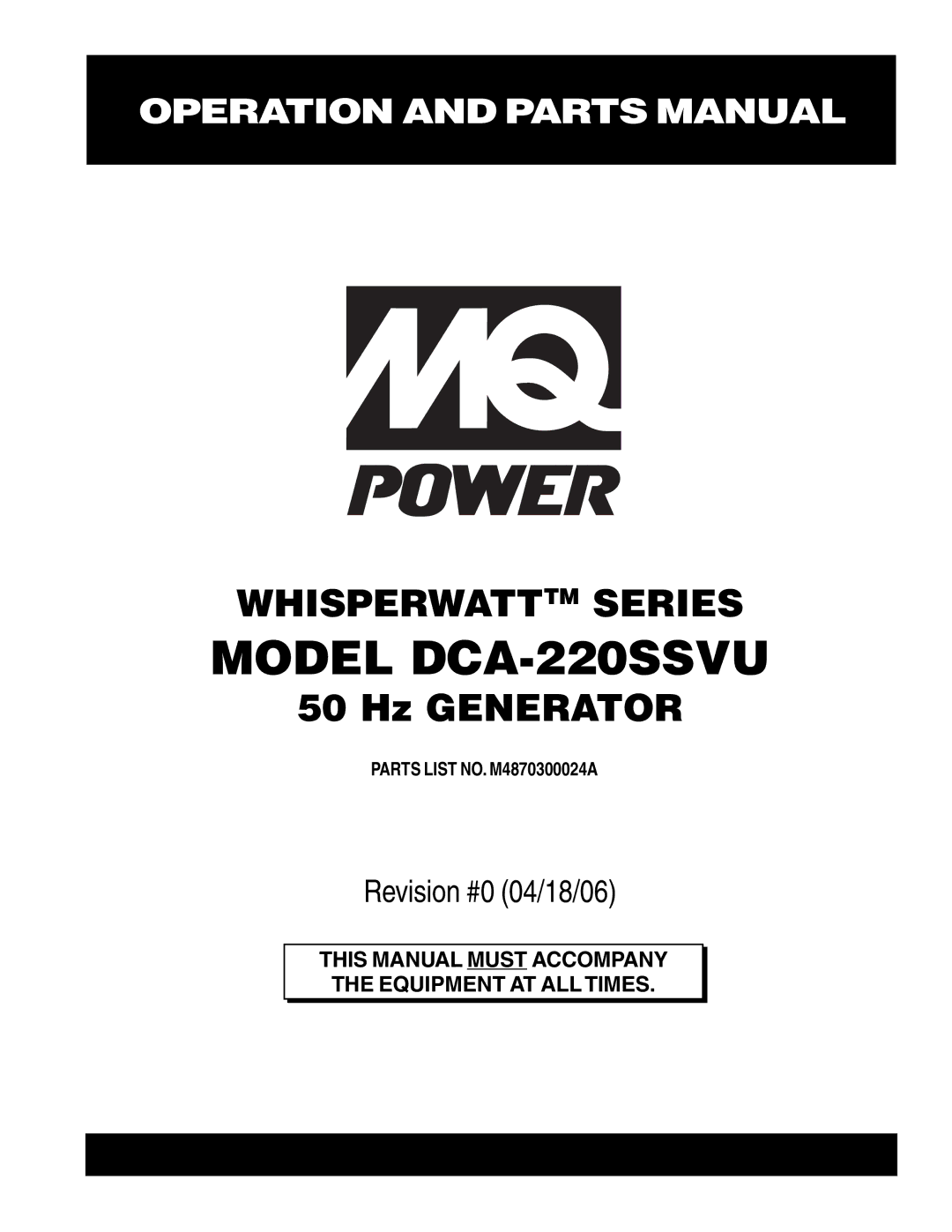 Multiquip operation manual Modelo DCA-220SSVU 