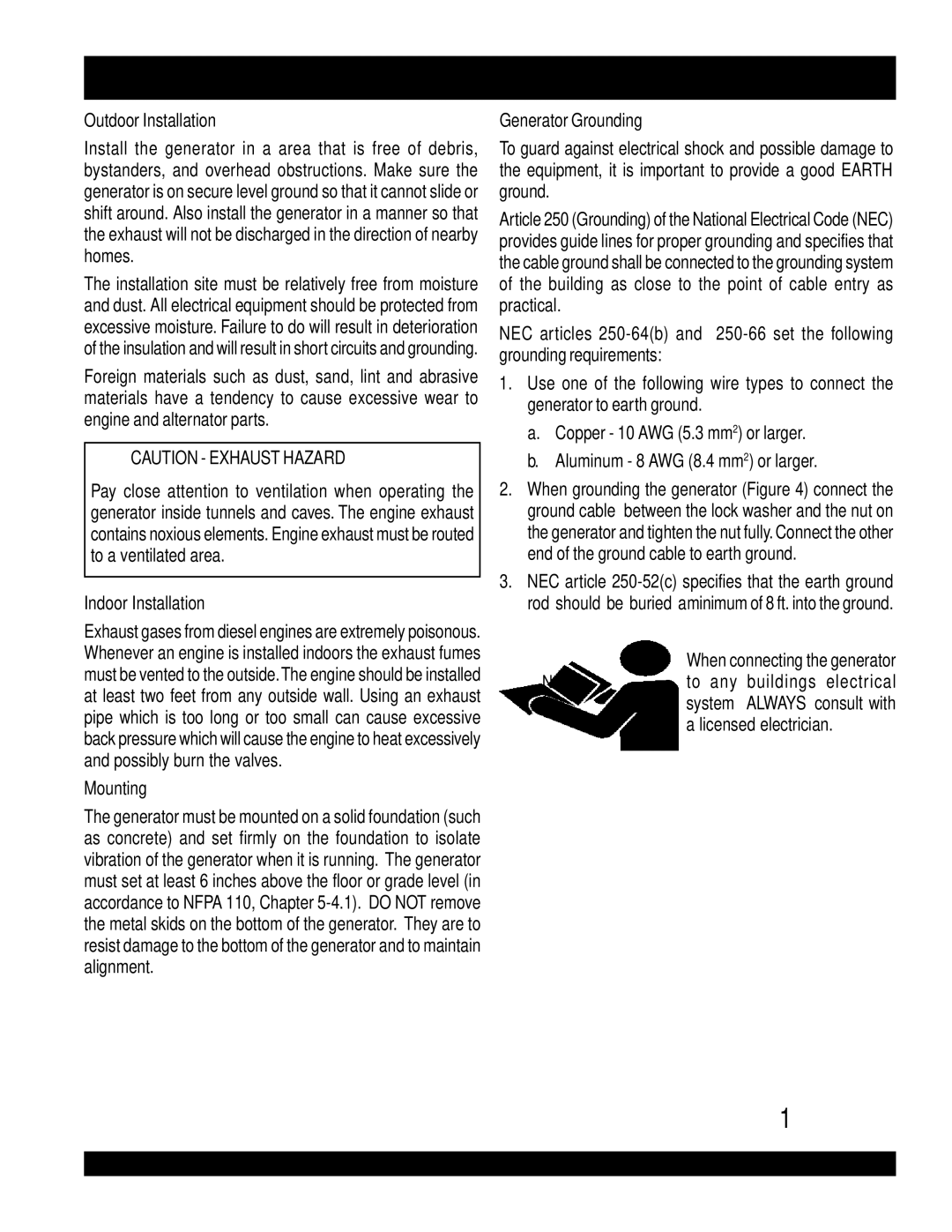 Multiquip operation manual DCA-220SSVU 50 HZ Installation, Outdoor Installation, Indoor Installation, Mounting 